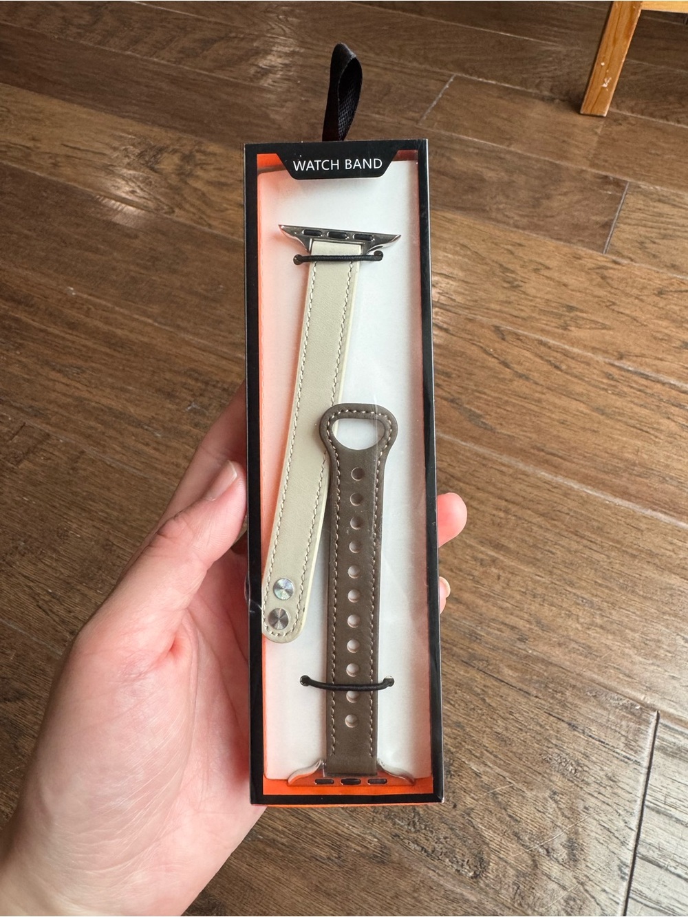 Genuine Leather Apple Watch Band Two-Tone Beige Brown Strap for 45mm